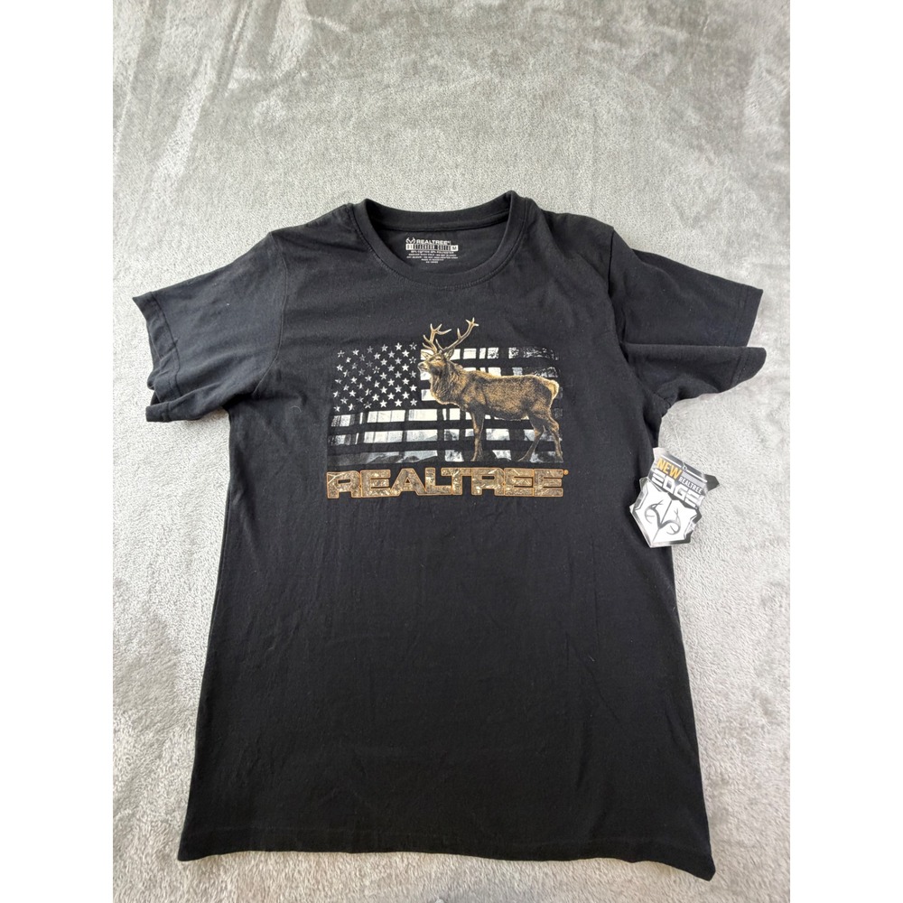 Realtree T-Shirt Mens M Black Elk American Flag Graphic Tee Staghorn Creek NWT